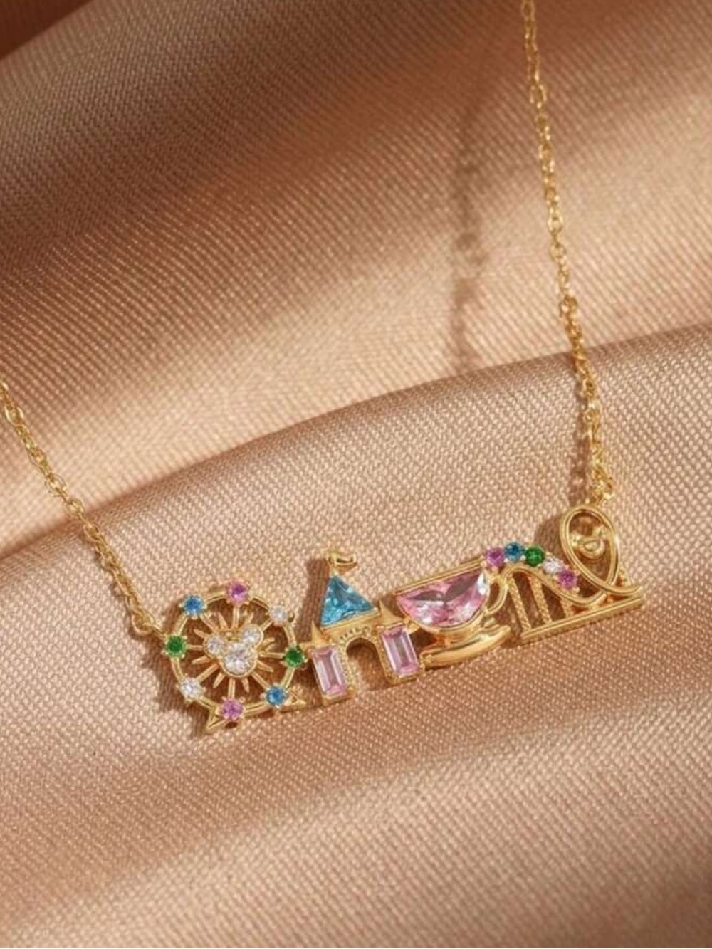 Magic Kingdom Theme Park Charms Multicolor Crystal Dainty Necklace